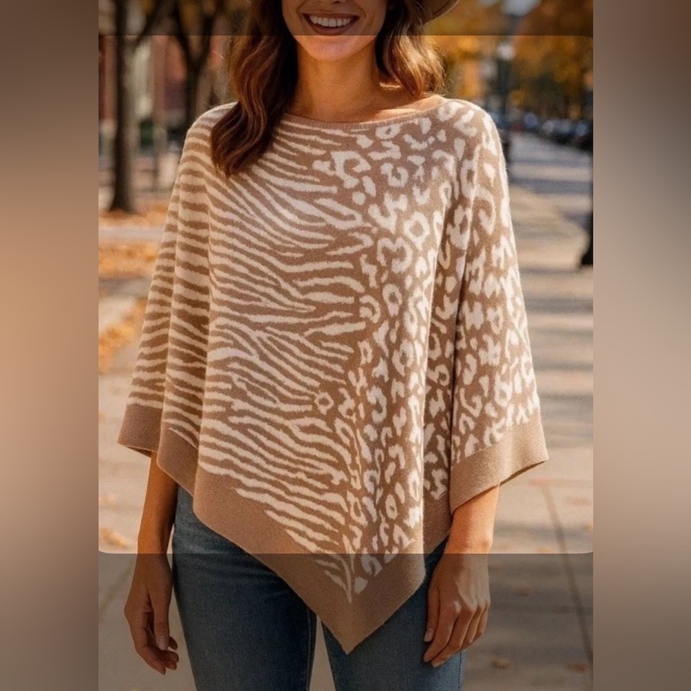 Barefoot Dreams CozyChic Ultra Lite Ocean Breeze Poncho Faded Rose Animal OS NWT